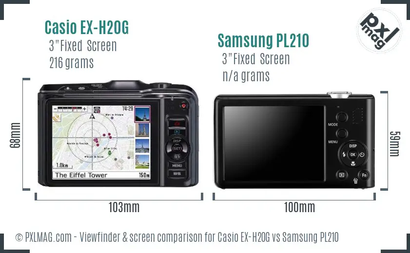 Casio EX-H20G vs Samsung PL210 Screen and Viewfinder comparison