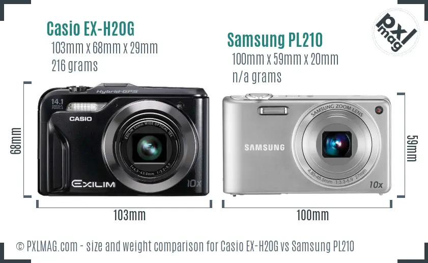Casio EX-H20G vs Samsung PL210 size comparison