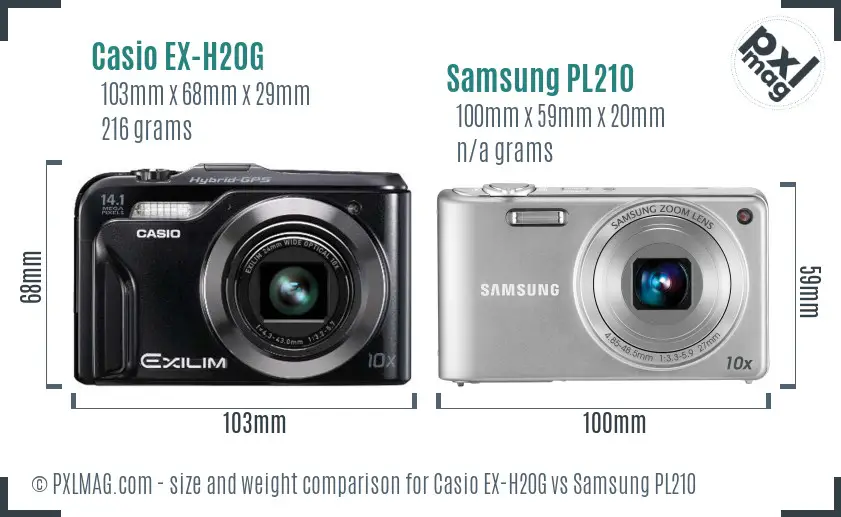 Casio EX-H20G vs Samsung PL210 size comparison Casio EX-H20G vs Samsung PL210 size comparison