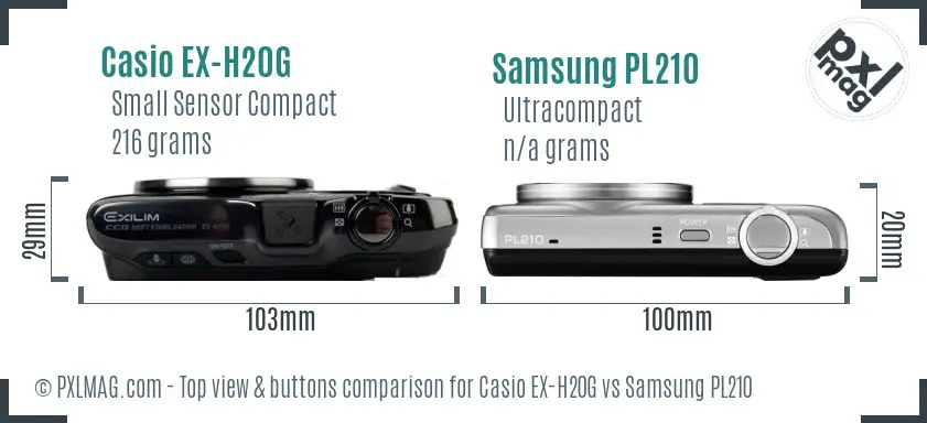 Casio EX-H20G vs Samsung PL210 top view buttons comparison