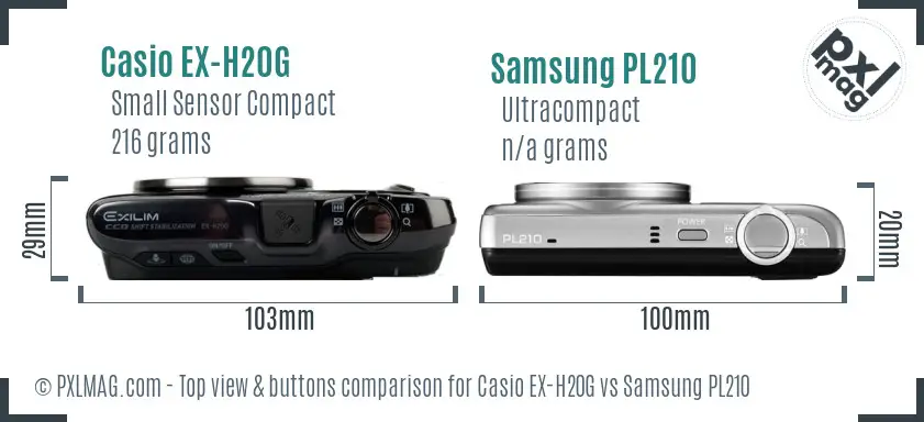 Casio EX-H20G vs Samsung PL210 top view buttons comparison Casio EX-H20G vs Samsung PL210 top view buttons comparison