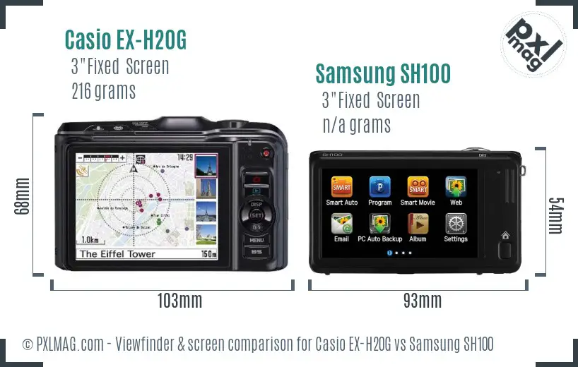 Casio EX-H20G vs Samsung SH100 Screen and Viewfinder comparison