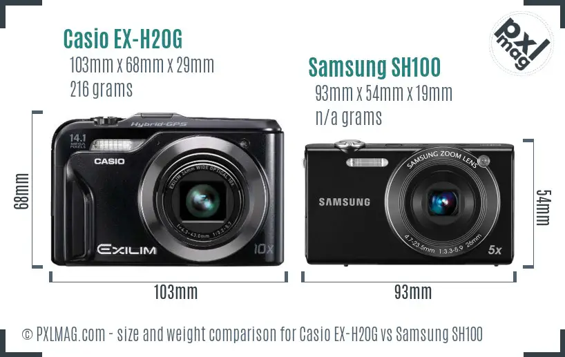 Casio EX-H20G vs Samsung SH100 size comparison