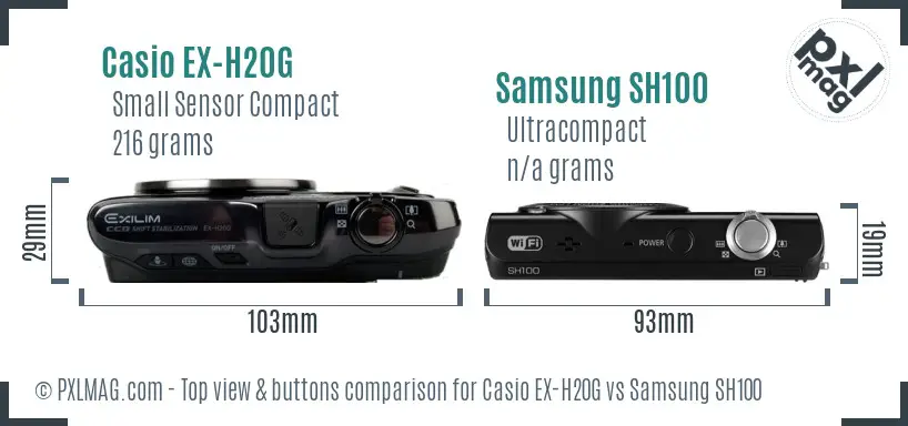 Casio EX-H20G vs Samsung SH100 top view buttons comparison