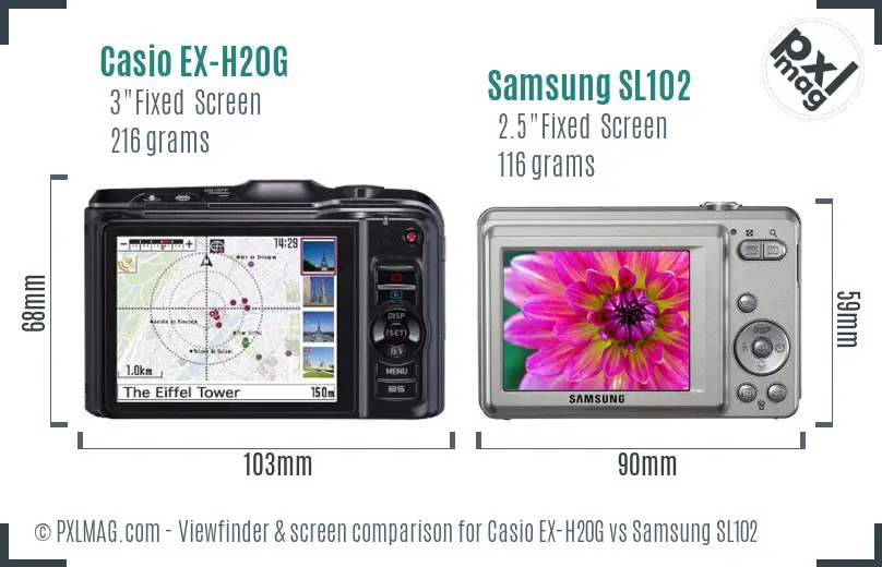 Casio EX-H20G vs Samsung SL102 Screen and Viewfinder comparison