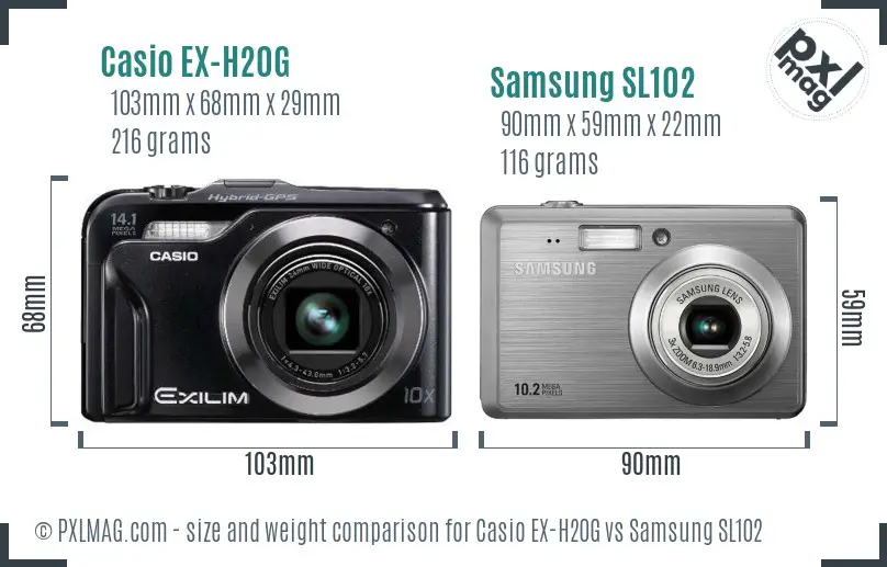 Casio EX-H20G vs Samsung SL102 size comparison