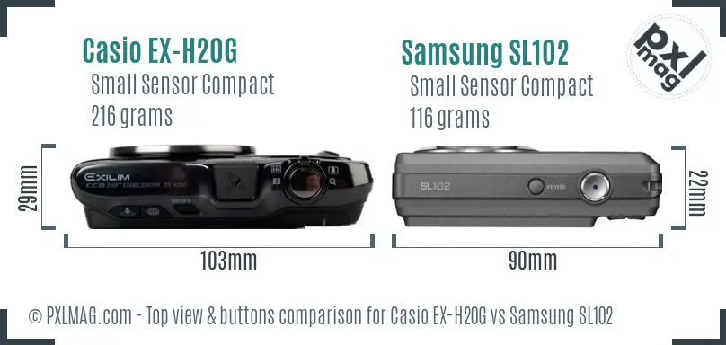 Casio EX-H20G vs Samsung SL102 top view buttons comparison