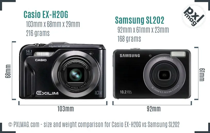 Casio EX-H20G vs Samsung SL202 size comparison