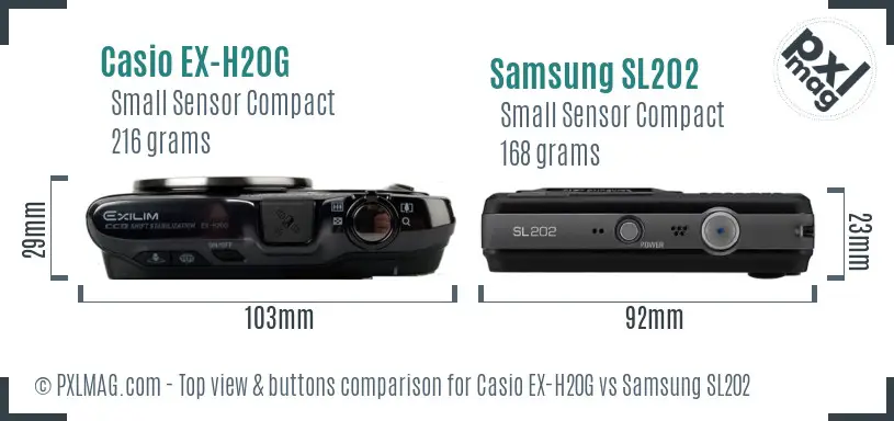 Casio EX-H20G vs Samsung SL202 top view buttons comparison