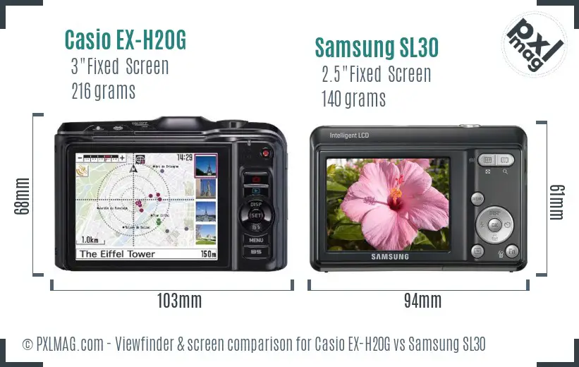 Casio EX-H20G vs Samsung SL30 Screen and Viewfinder comparison