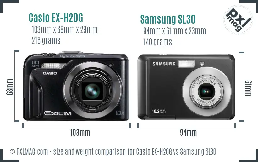 Casio EX-H20G vs Samsung SL30 size comparison