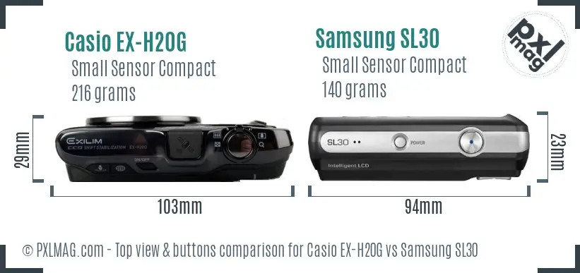 Casio EX-H20G vs Samsung SL30 top view buttons comparison