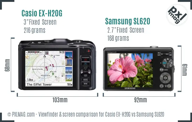 Casio EX-H20G vs Samsung SL620 Screen and Viewfinder comparison