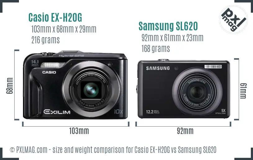 Casio EX-H20G vs Samsung SL620 size comparison