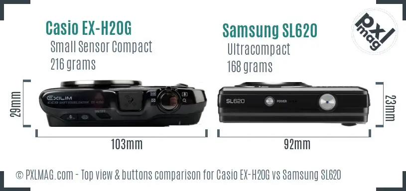 Casio EX-H20G vs Samsung SL620 top view buttons comparison