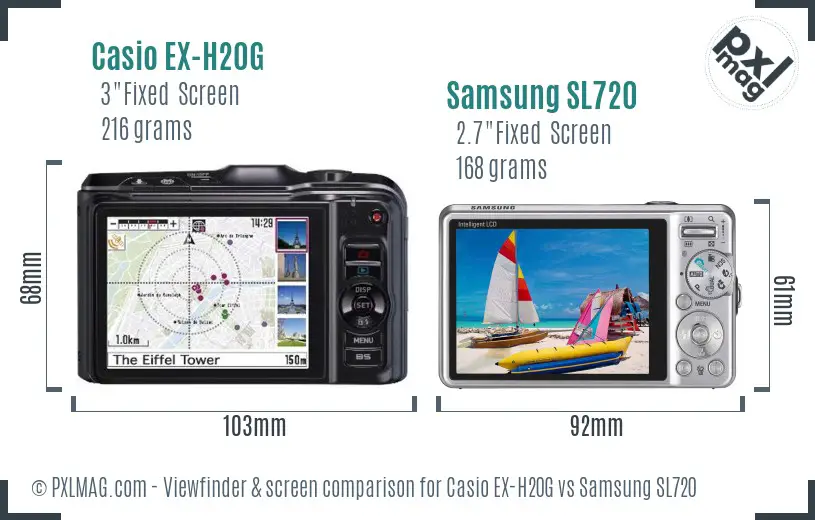 Casio EX-H20G vs Samsung SL720 Screen and Viewfinder comparison