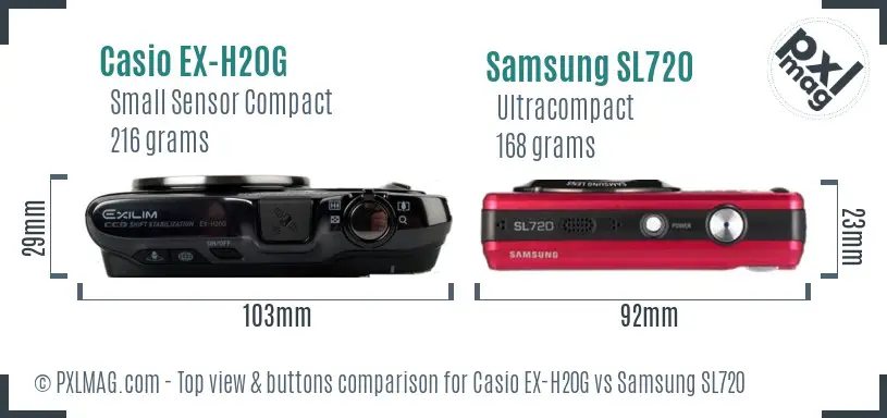 Casio EX-H20G vs Samsung SL720 top view buttons comparison
