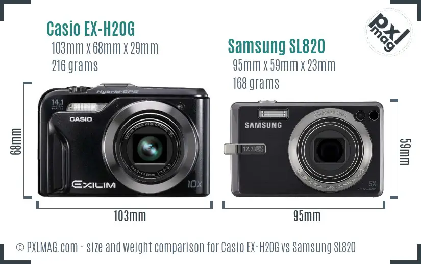 Casio EX-H20G vs Samsung SL820 size comparison