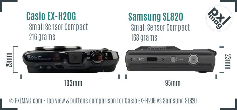 Casio EX-H20G vs Samsung SL820 top view buttons comparison