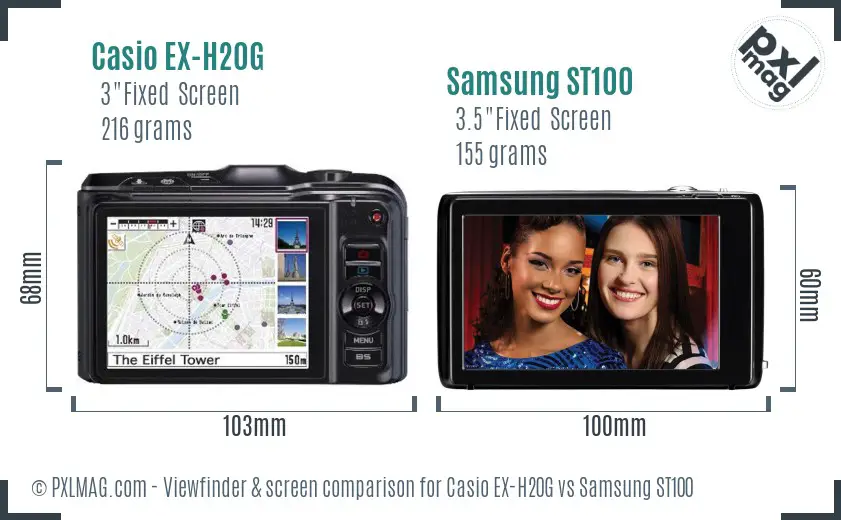 Casio EX-H20G vs Samsung ST100 Screen and Viewfinder comparison