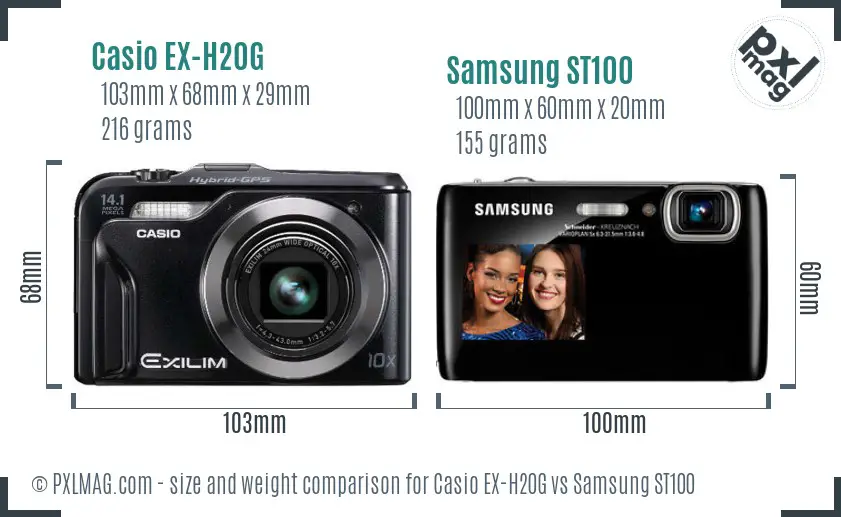 Casio EX-H20G vs Samsung ST100 size comparison