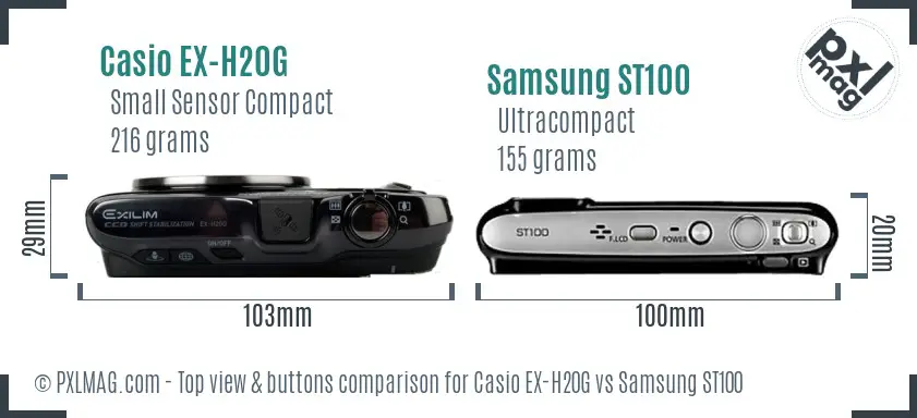 Casio EX-H20G vs Samsung ST100 top view buttons comparison