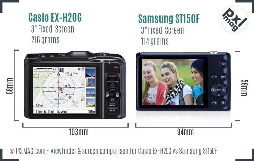 Casio EX-H20G vs Samsung ST150F Screen and Viewfinder comparison