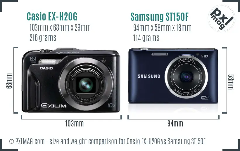 Casio EX-H20G vs Samsung ST150F size comparison