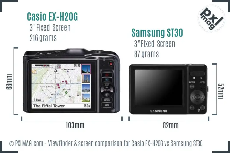 Casio EX-H20G vs Samsung ST30 Screen and Viewfinder comparison