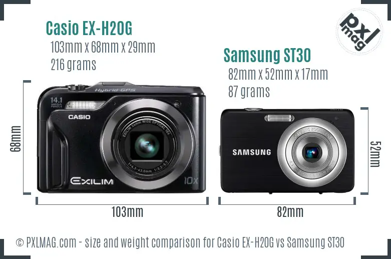 Casio EX-H20G vs Samsung ST30 size comparison