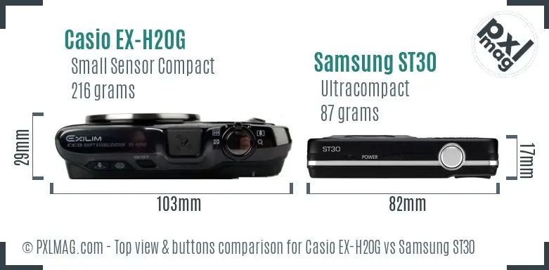 Casio EX-H20G vs Samsung ST30 top view buttons comparison