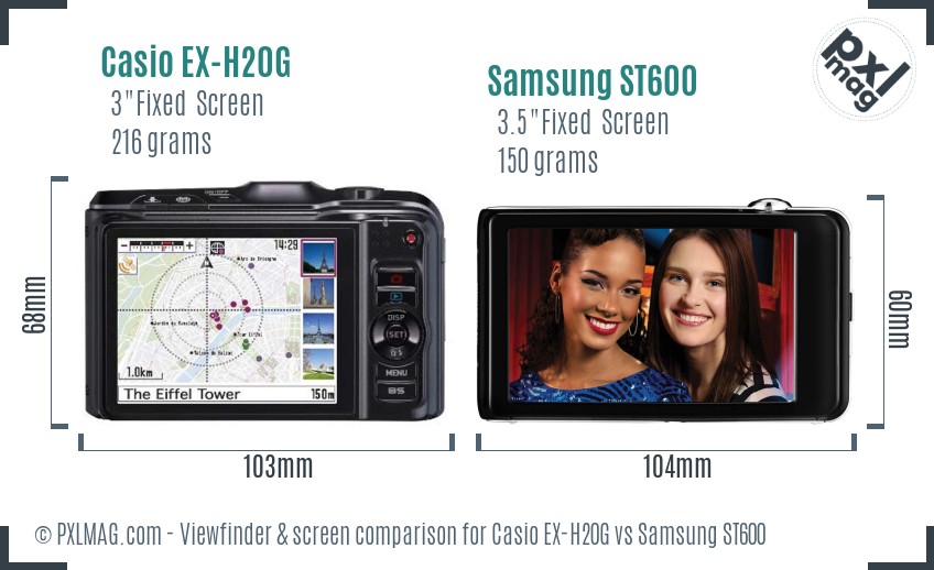 Casio EX-H20G vs Samsung ST600 Screen and Viewfinder comparison