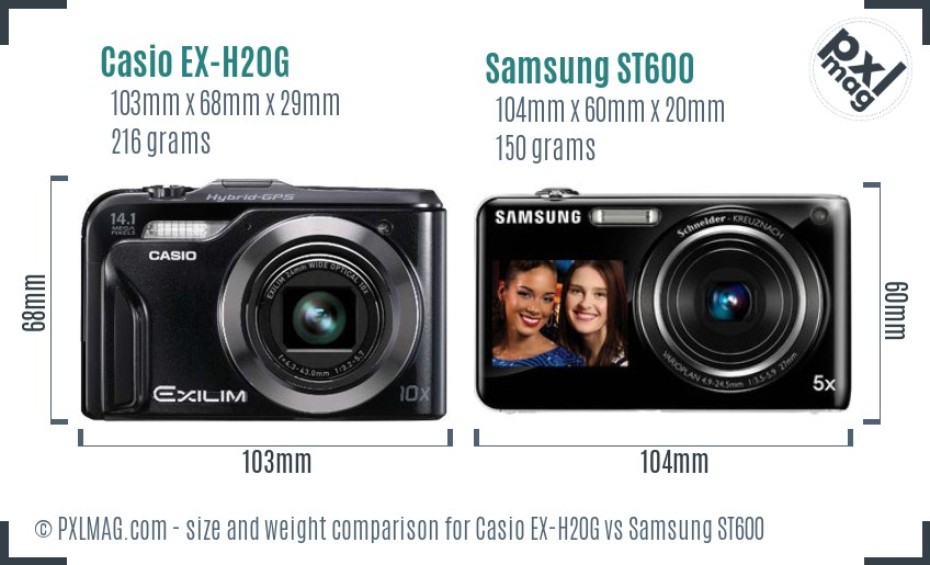 Casio EX-H20G vs Samsung ST600 size comparison