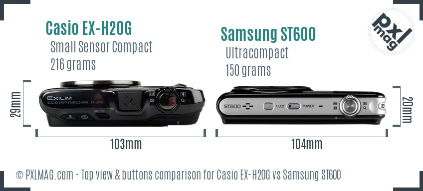 Casio EX-H20G vs Samsung ST600 top view buttons comparison