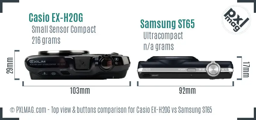 Casio EX-H20G vs Samsung ST65 top view buttons comparison