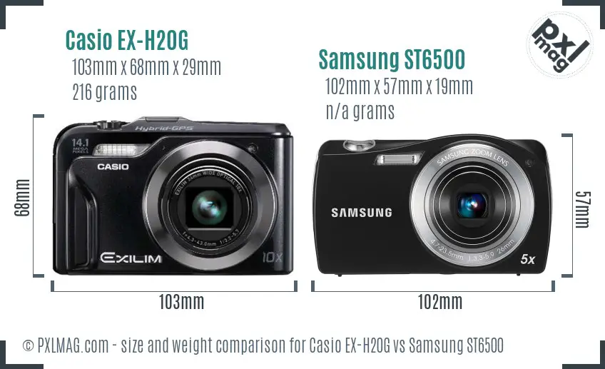 Casio EX-H20G vs Samsung ST6500 size comparison