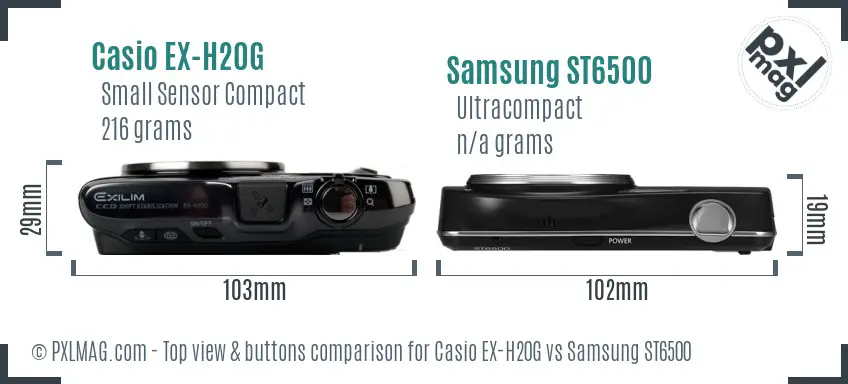 Casio EX-H20G vs Samsung ST6500 top view buttons comparison
