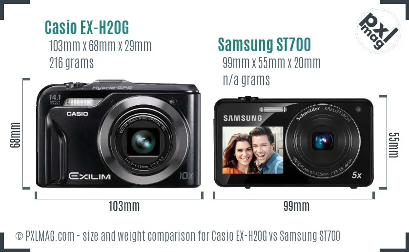 Casio EX-H20G vs Samsung ST700 size comparison