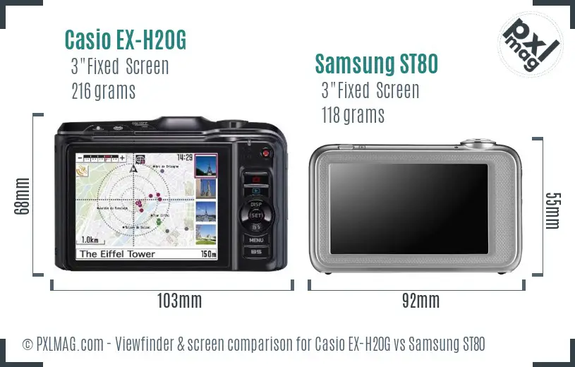 Casio EX-H20G vs Samsung ST80 Screen and Viewfinder comparison