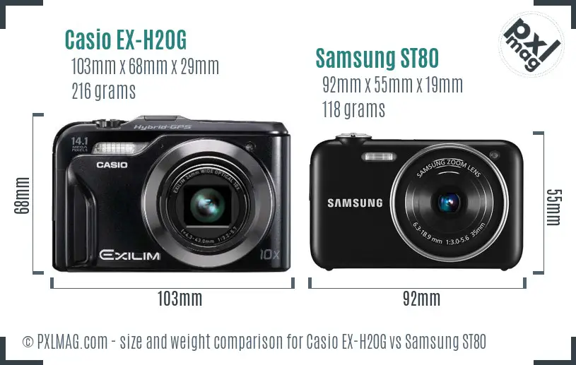 Casio EX-H20G vs Samsung ST80 size comparison