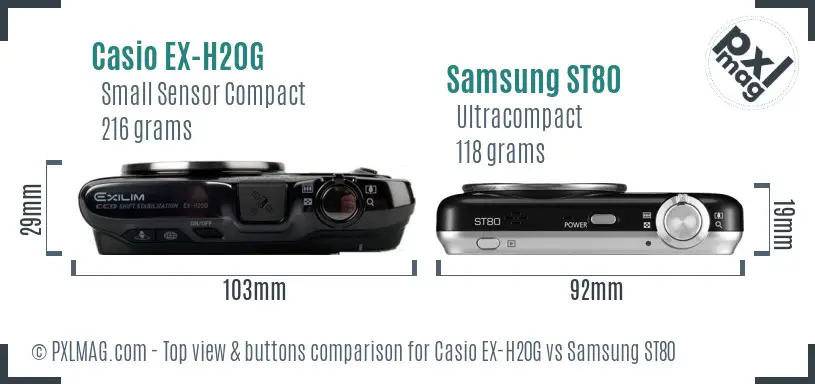 Casio EX-H20G vs Samsung ST80 top view buttons comparison