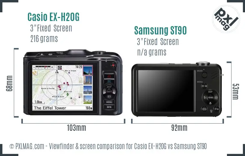 Casio EX-H20G vs Samsung ST90 Screen and Viewfinder comparison