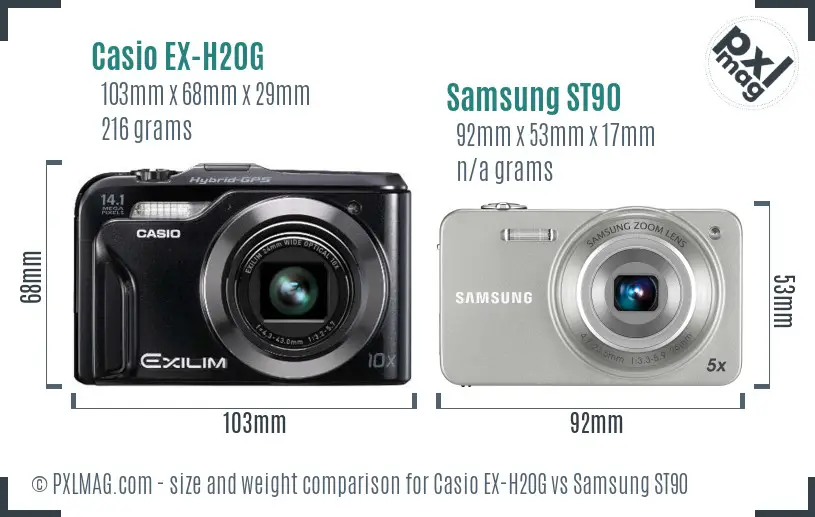 Casio EX-H20G vs Samsung ST90 size comparison