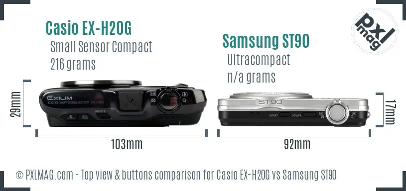 Casio EX-H20G vs Samsung ST90 top view buttons comparison