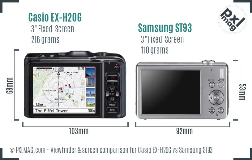 Casio EX-H20G vs Samsung ST93 Screen and Viewfinder comparison
