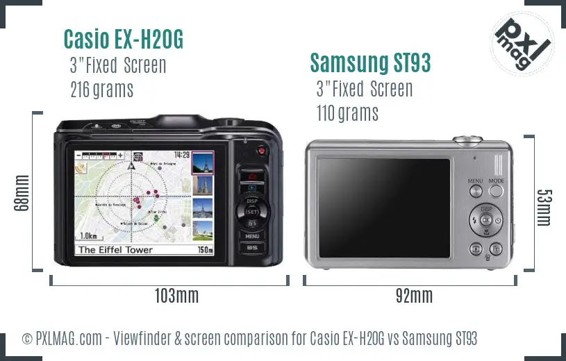 Casio EX-H20G vs Samsung ST93 Screen and Viewfinder comparison Casio EX-H20G vs Samsung ST93 Screen and Viewfinder comparison