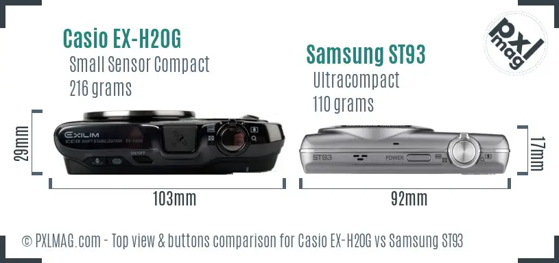 Casio EX-H20G vs Samsung ST93 top view buttons comparison