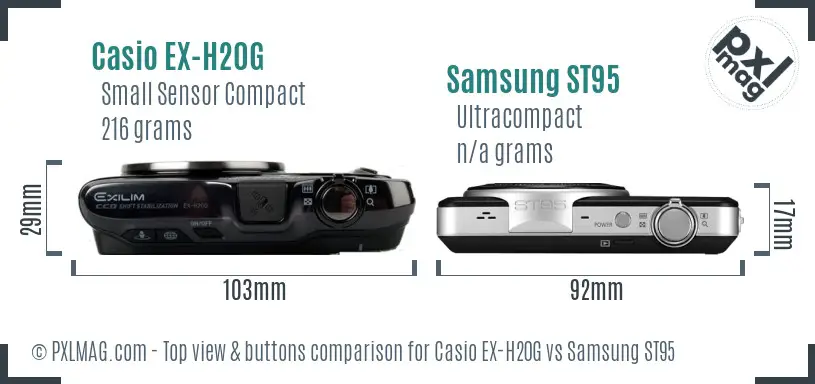 Casio EX-H20G vs Samsung ST95 top view buttons comparison