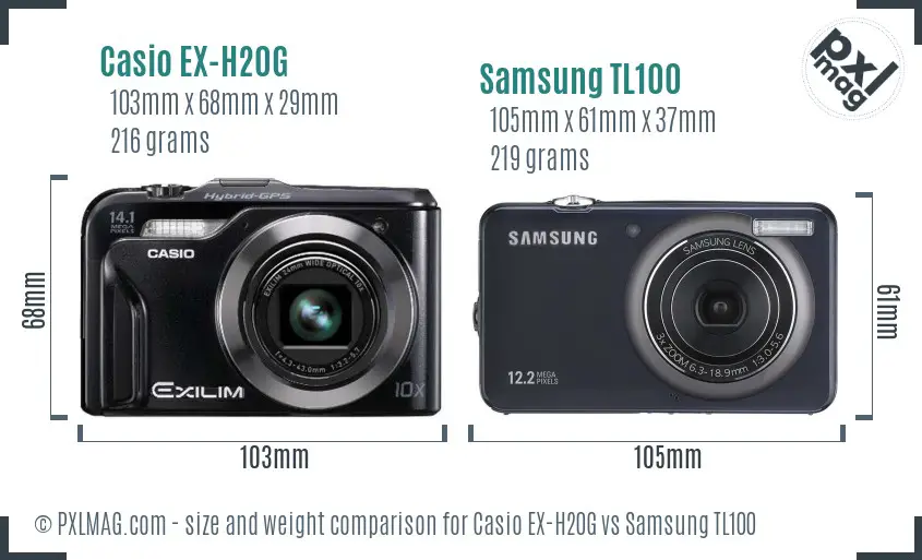 Casio EX-H20G vs Samsung TL100 size comparison