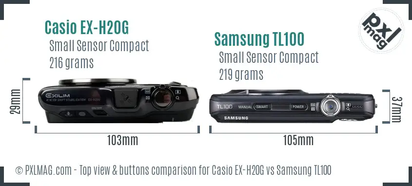 Casio EX-H20G vs Samsung TL100 top view buttons comparison